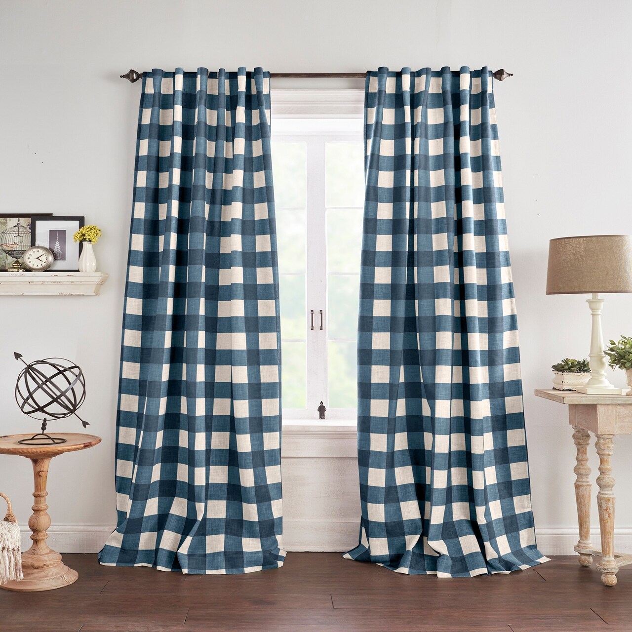 Threadmade Home Grainger Buffalo Check Blackout Window Curtain, Indigo - 52"W x 95"L